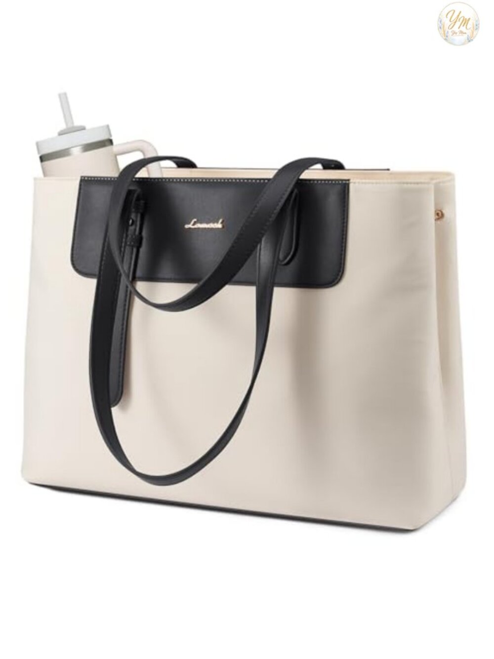Water-Resistant Nylon & PU Leather Laptop Tote Bag 15.6" Women Work Bag